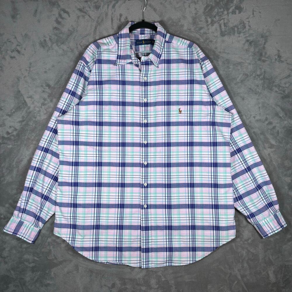 Ralph Lauren Mens XLT Tall Plaid Button Front Shirt Multicolor Pony Cotton